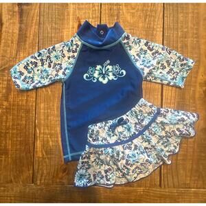 Like New UV Skinz Toddler size 2T Blue Floral Rash Guard Swim Set Girls